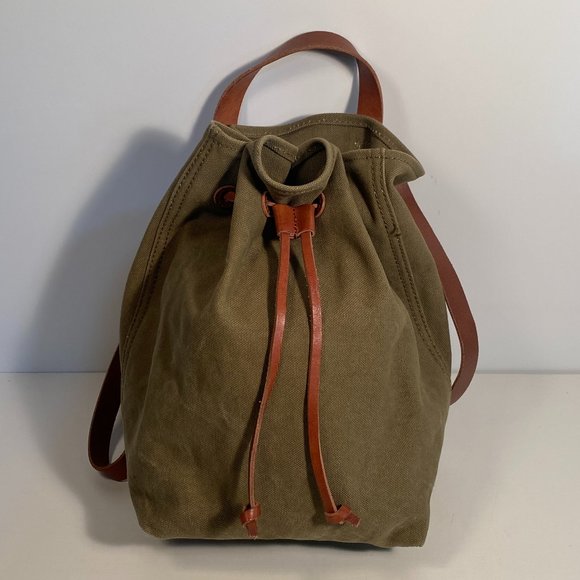 Madewell Somerset Olive Green Canvas Brown Leather Backpack - Picture 1 of 8